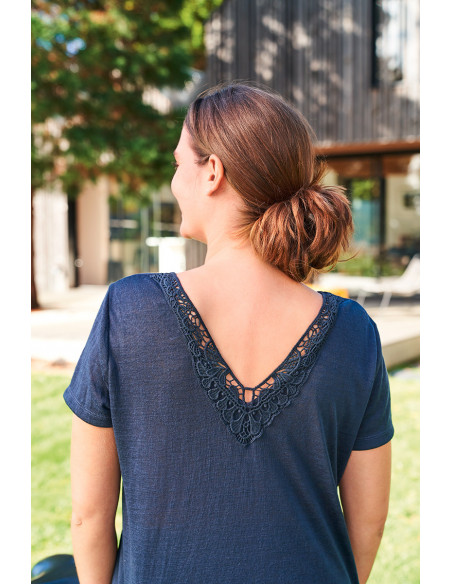 Tee-shirt lin col V Magasins Bleus