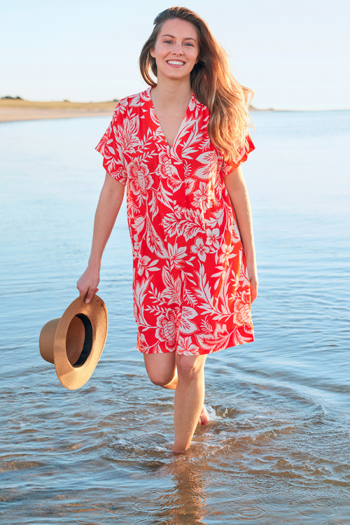 ROBE BICOLORE A FLEURS - COL V - M/C - 3