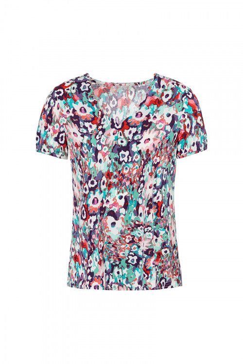 TEE-SHIRT MANCHES COURTES - COL V DENTELE  - 1