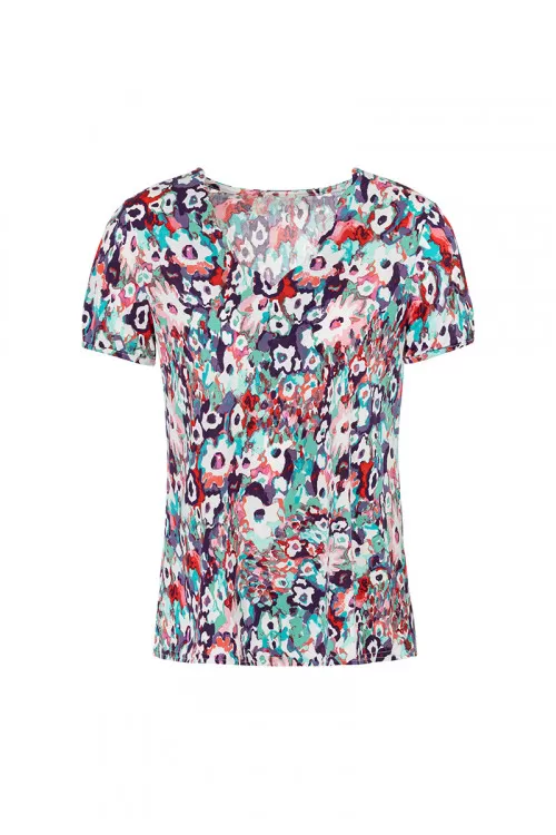 TEE-SHIRT MANCHES COURTES - COL V DENTELE  - 1
