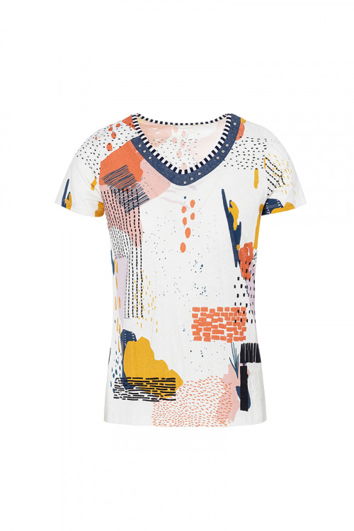 TEE-SHIRT COL V - MANCHES COURTES  - 1